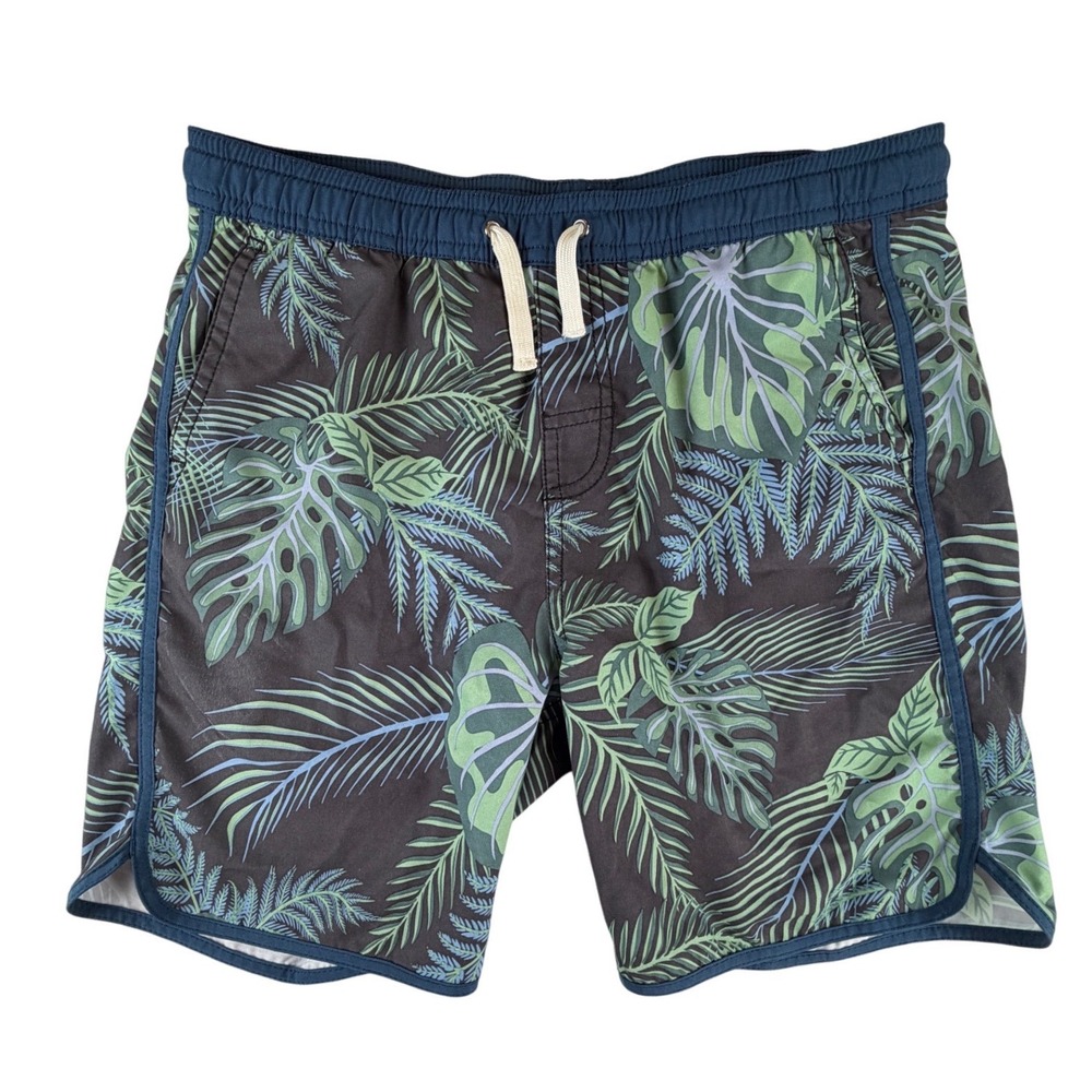 Fair Harbor Kids XL Tropical Palm Print Swim Trunks Navy Green Board Shorts